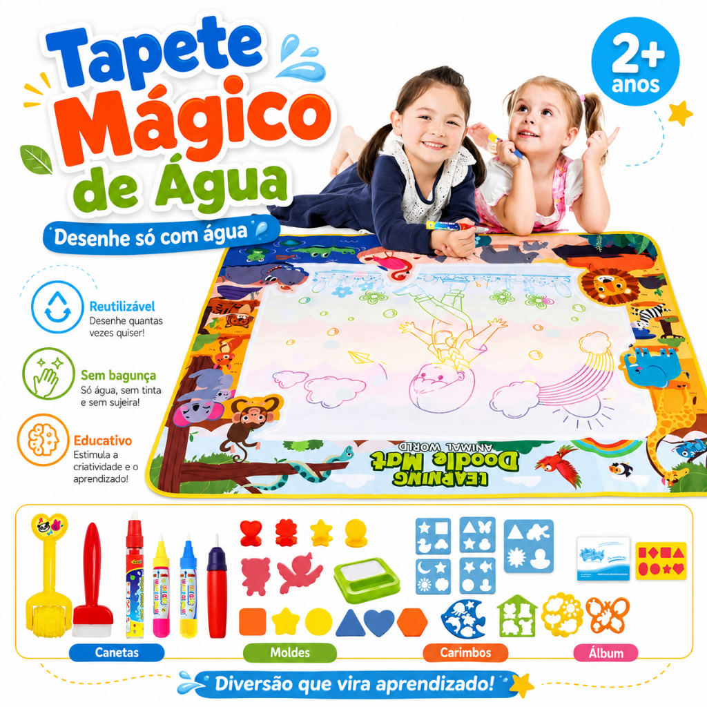 Brinquedo Educativo Infantil Tapete de Água Montessori Desenho Pintura Sem Bagunça 150x100cm