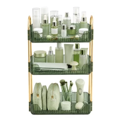SONGMICS Organizador De Cosméticos, 3 Níveis, Retangular, Ajustável, Para Penteadeira, verde-claro