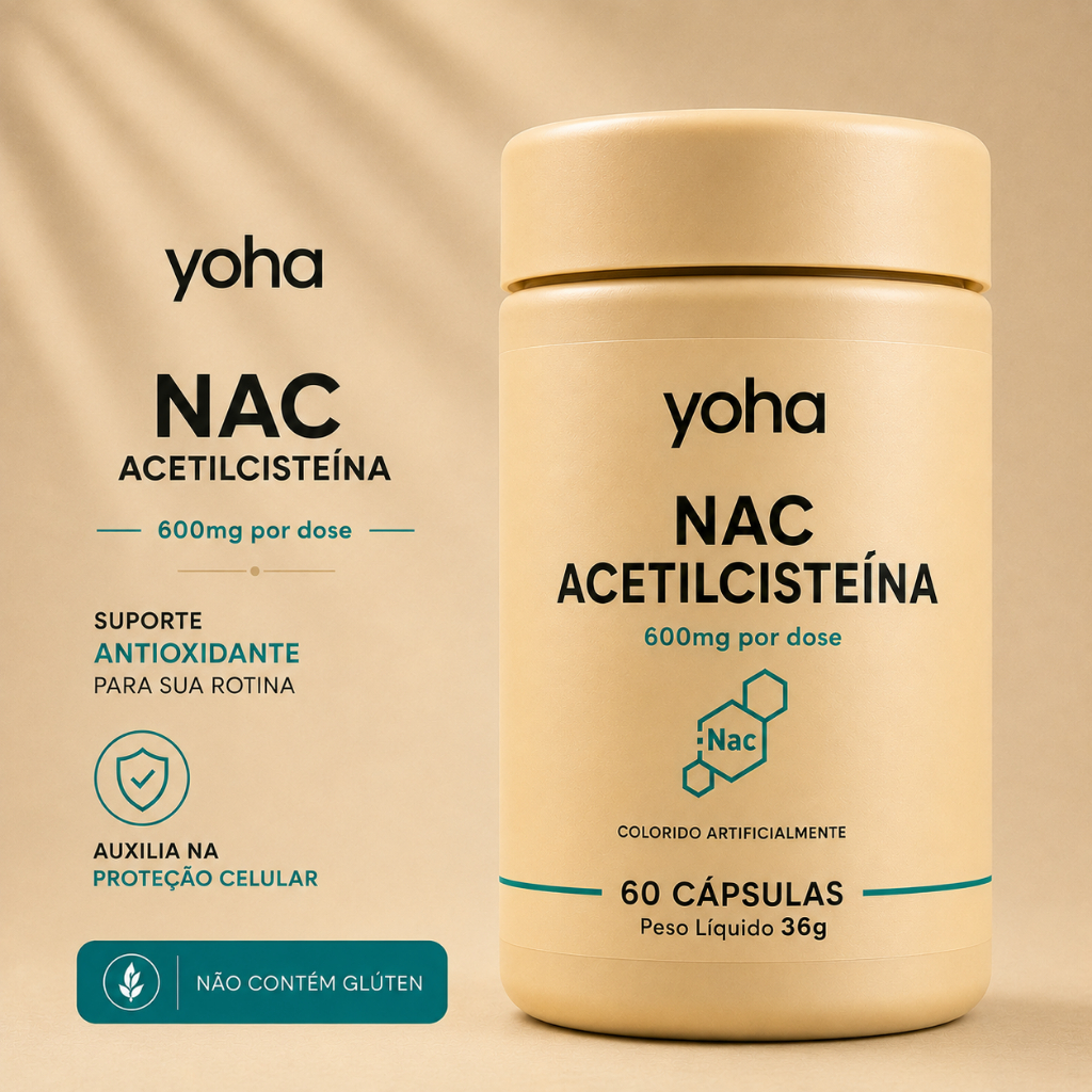 NAC Acetilcisteína 600mg 60 Cápsulas Yoha Antioxidante Suporte Celular Sem Glúte