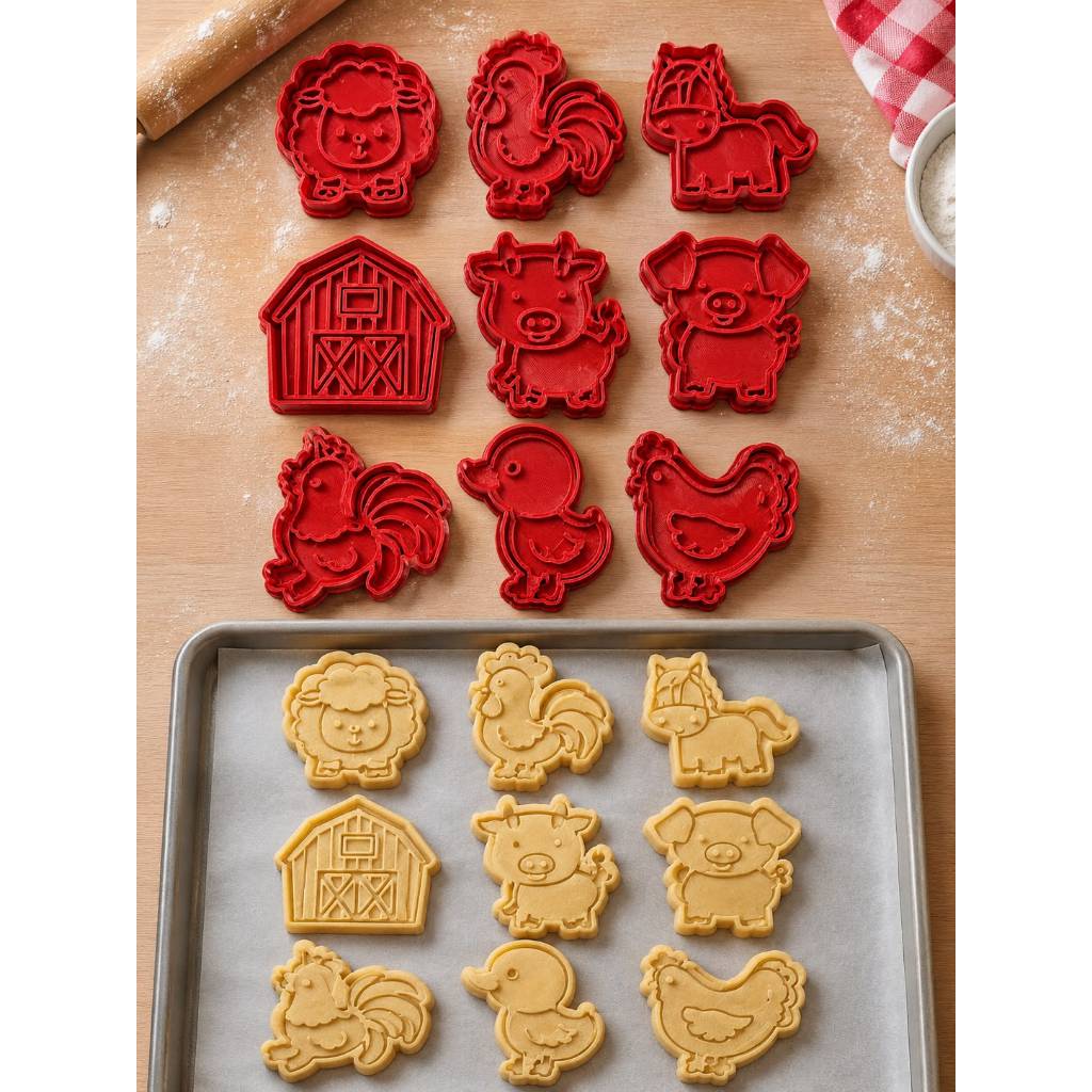 Kit 9 Cortadores De Biscoito Infantil Animais Fazendinha