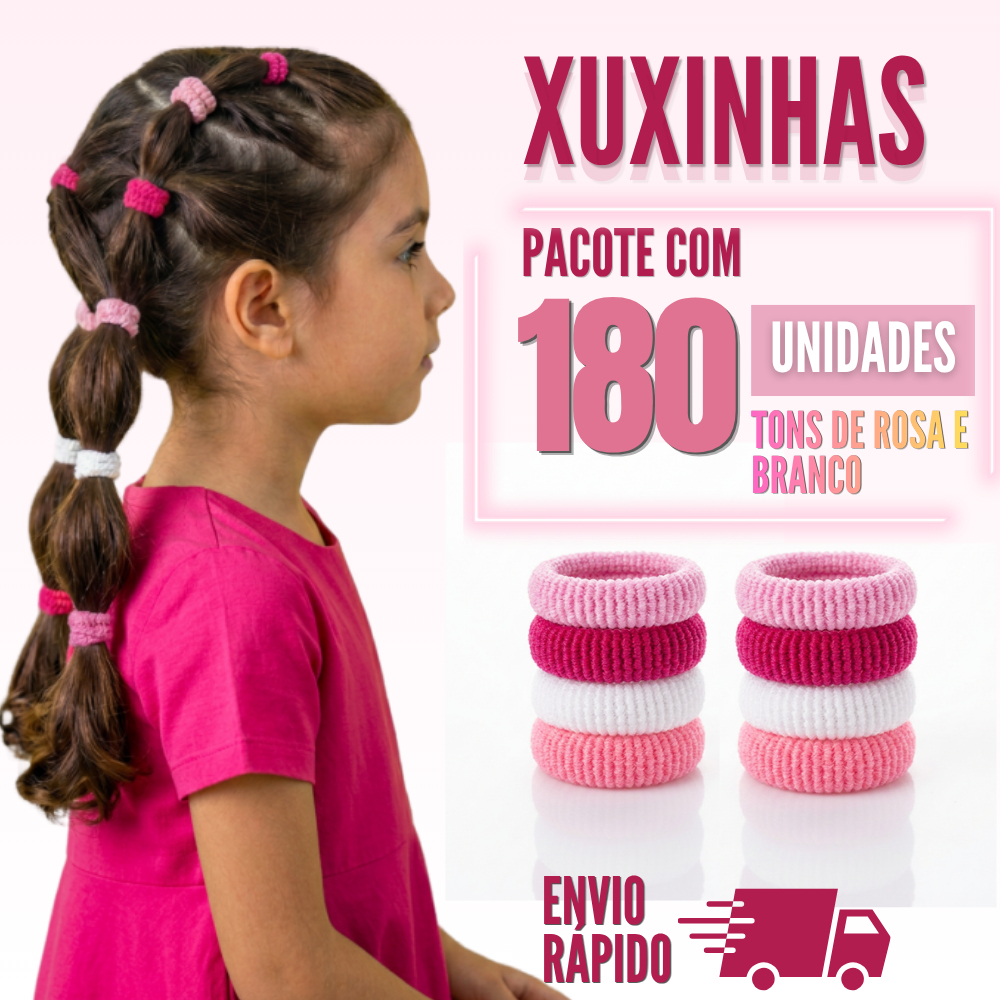 180 Xuxinhas nas Cores (Rosa BB/ Rosa Pink /Rosa Neon) | Rabico Delta | Xuxinha Cabelo | Elastico |