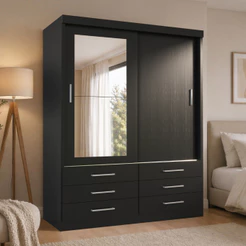 Guarda Roupa Solteiro Capri 2 Portas 6 Gavetas Com Espelho