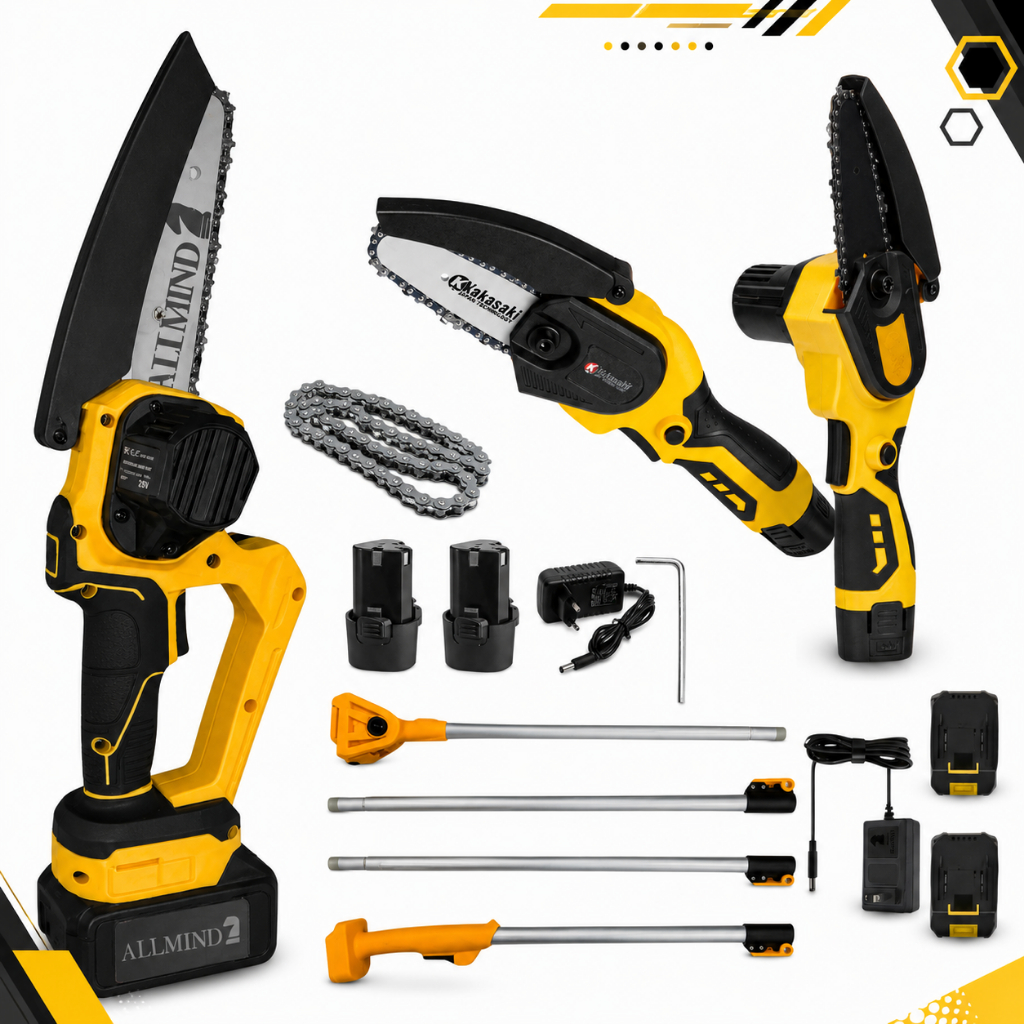 Mini Motosserra a Bateria 25V com Cabo Extensor 3 Metros Podador de Galhos