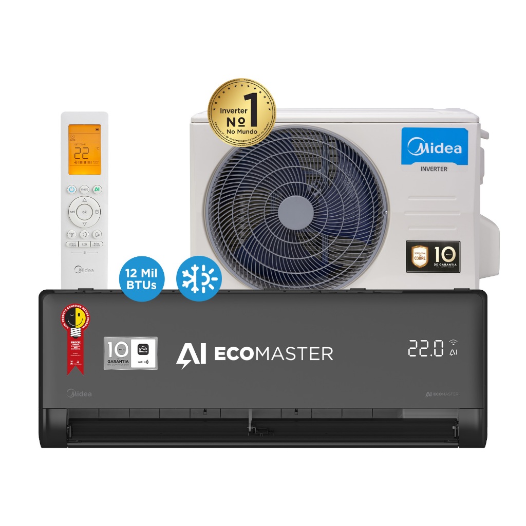 Ar Condicionado 12000 Btus Split Hi Wall Inverter Midea Quente e Frio Ai Ecomaster Grafite 220v