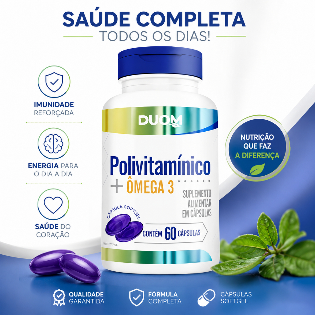 Multivitamínico Ácido Fólico Ômega 3 EPA E DHA Iodo Vitaminas Complexo B 1 Caps Dia