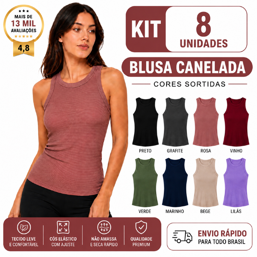kit 8 unidades blusa regata para academia e dia a dia feminina cores variadas