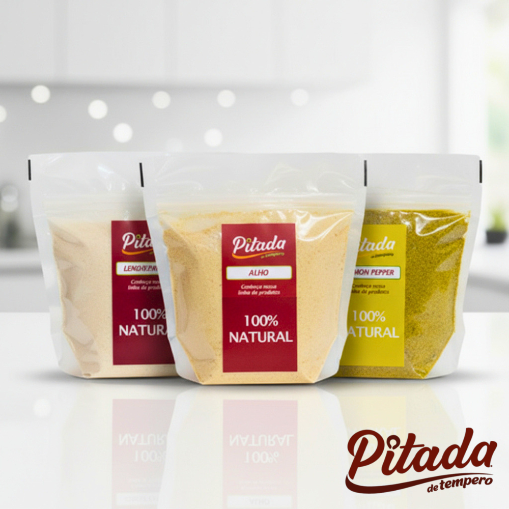 kit Alho em Pó 100g, Cebola em Pó 100g e Lemon Pepper 100g