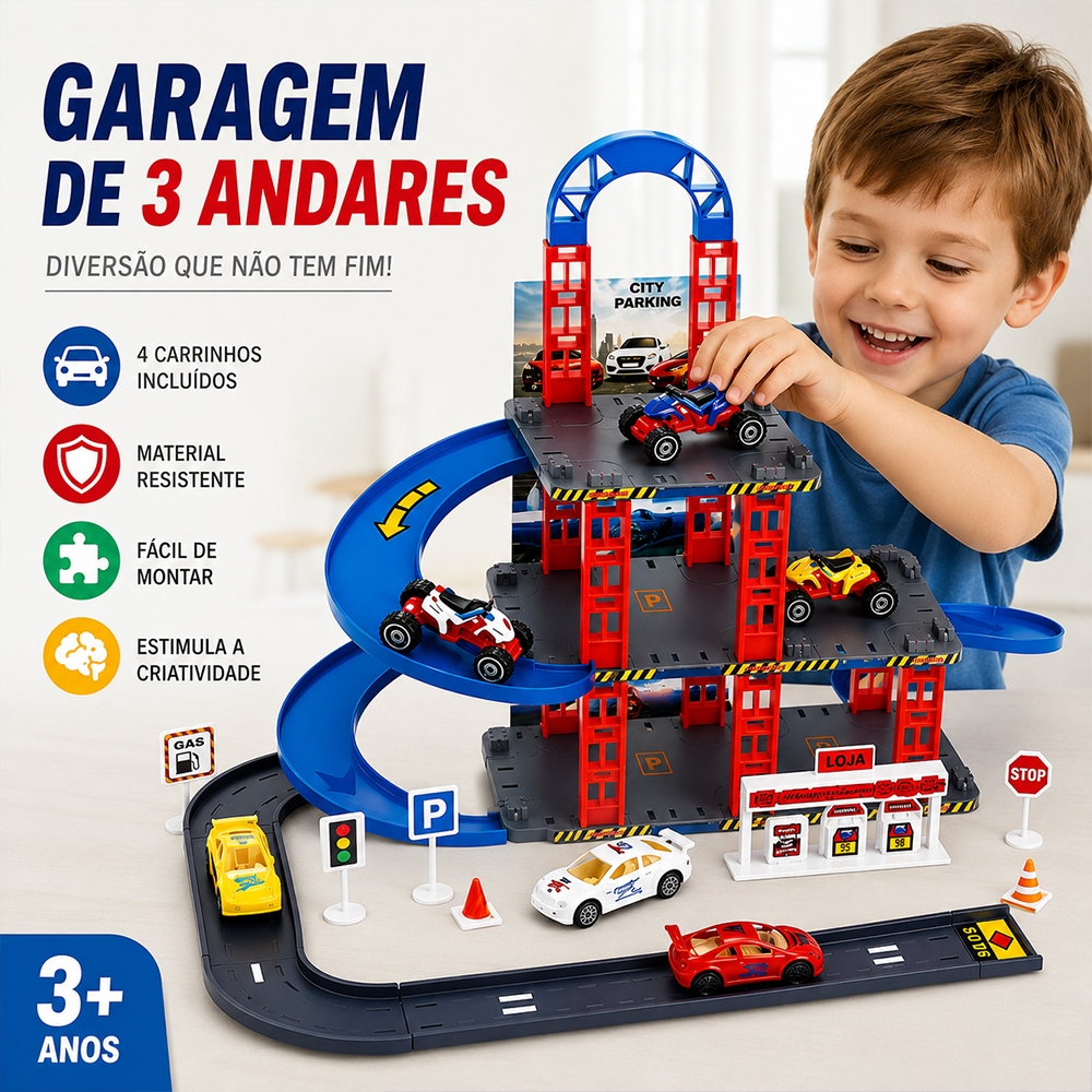Pista de Carrinhos Bombeiros Brinquedo Infantil Corrida - 4 carros