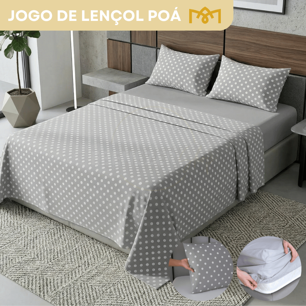 Jogo De Lençol 2, 3 e 4 Peças Petit Poá 2 Percal 200 Fios 100% Algodão Extra Macio Magnífico Premium
