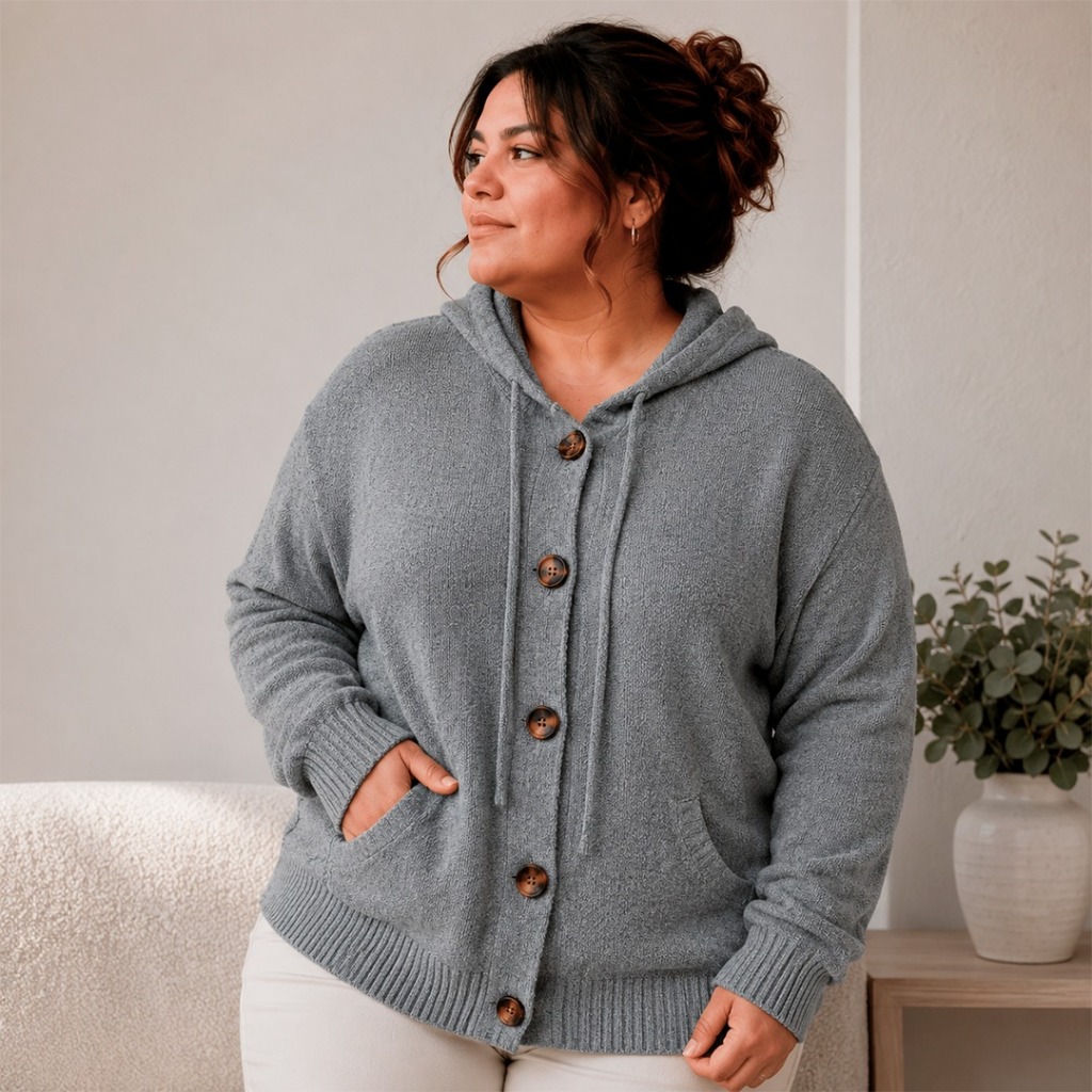 Casaco Blusa de Frio Feminino de Lã Tricot Aberto com Botões