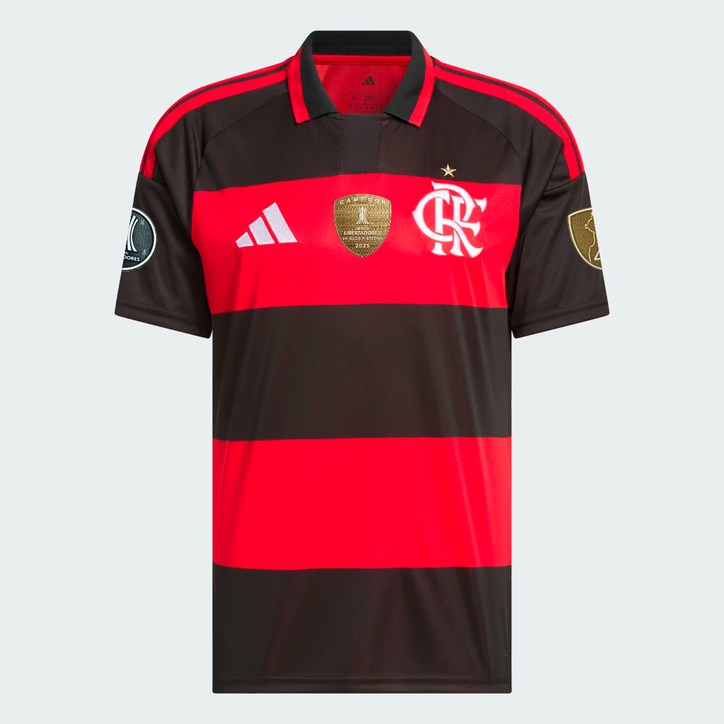 Manto Flamengo Masculina Jogo 1 Adidas 2026 + Kit Patches CAMPÉON Libertadores 2025