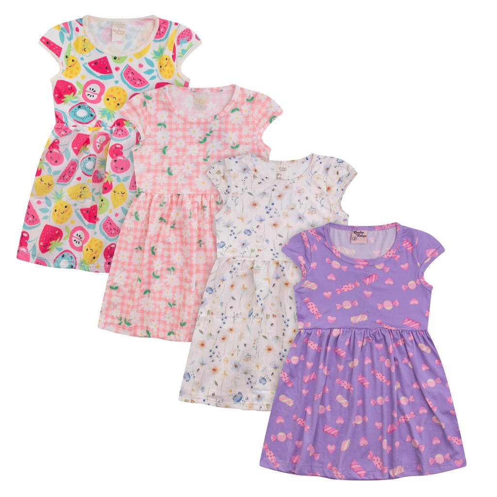 Kit 2 Vestidos Infantil Bebê Menina Verão Sortidos Estampados Tamanhos P/M/G/GG/1 ao 8 Anos
