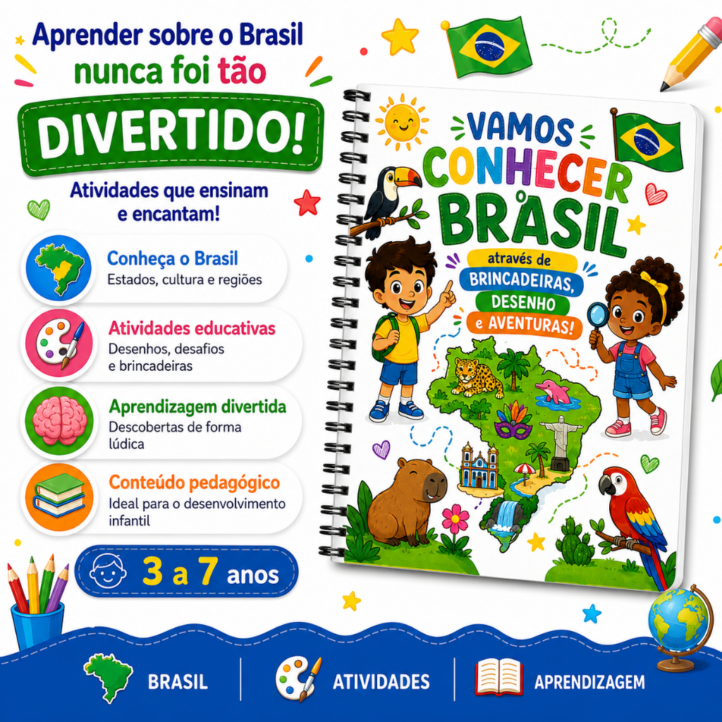 Livro Infantil Vamos Conhecer o Brasil | Atividades Educativas, Curiosidades e Jogos