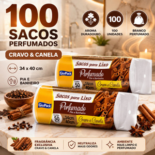 Sacos De Lixo Perfumados Cravo E Canela 100 Unidades 34x40 Pia Banheiro