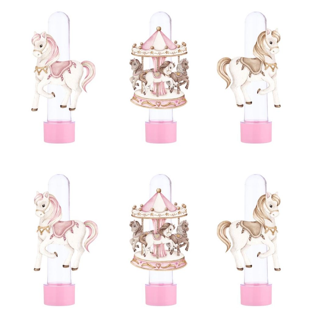 10 Tubetes Carrossel Lembrancinha Com Aplique 3D
