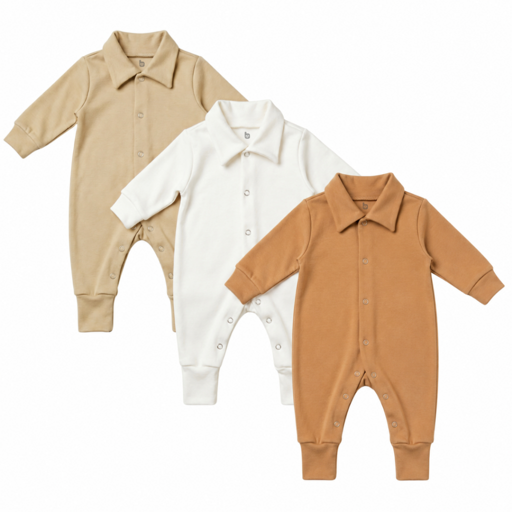 Kit 3 Macacão de Bebe Minimalista com Botão Enxoval Maternidade Benbbzin - (0 a 6 meses) (RN/P/M).