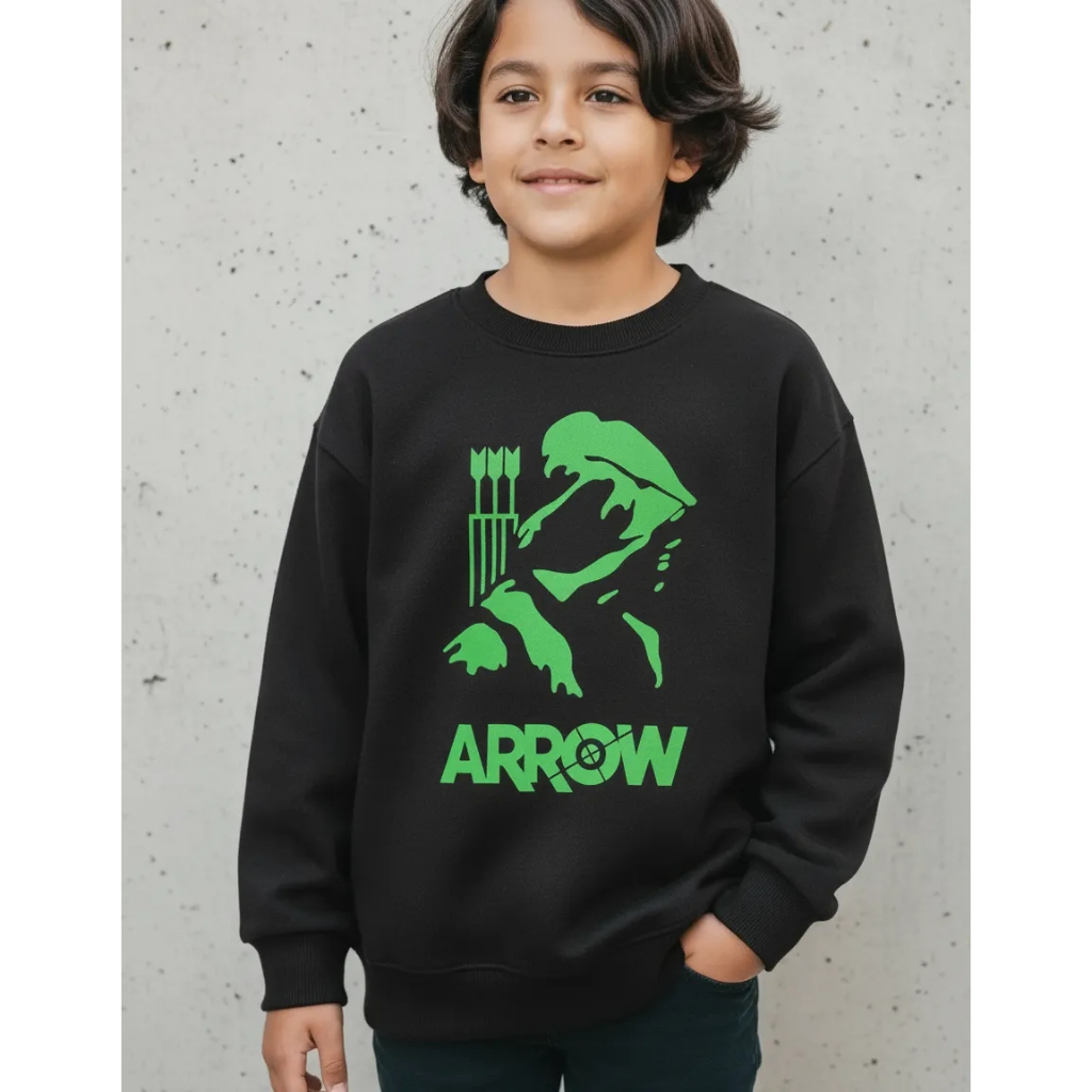 Moletom Algodão Flanelado Infantil Preto Arqueiro Verde Arrow Menino Menina Estampa Silk Screen HQ