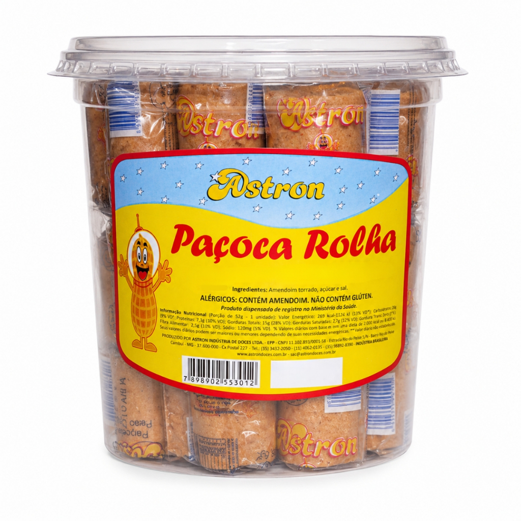 Pote Paçoca Rolha C/20 Unidades 1,098Kg Astron Doces Festa Junina São João