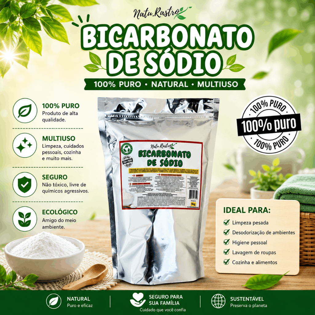Bicarbonato de Sódio Natu.Rastro - 100% Puro - 1KG-natural e de alta qualidade