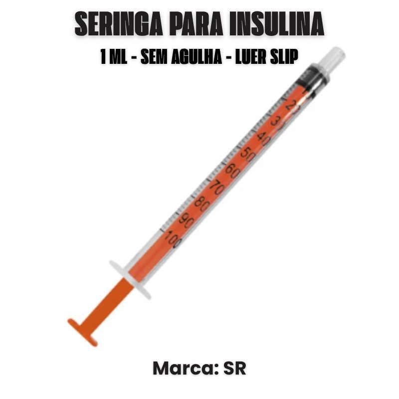 Kit Seringa 1ml p/insulina Sem Agulha Luer Slip - Marca: SR - Escolha 25, 50, 100 unidades Blister