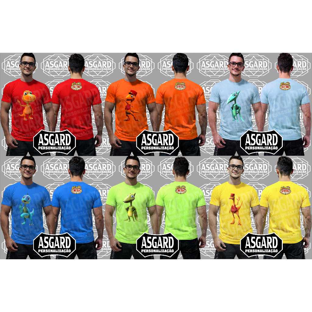 Camisetas Dinotrem personagens animados e divertidos para crianças e adultos
