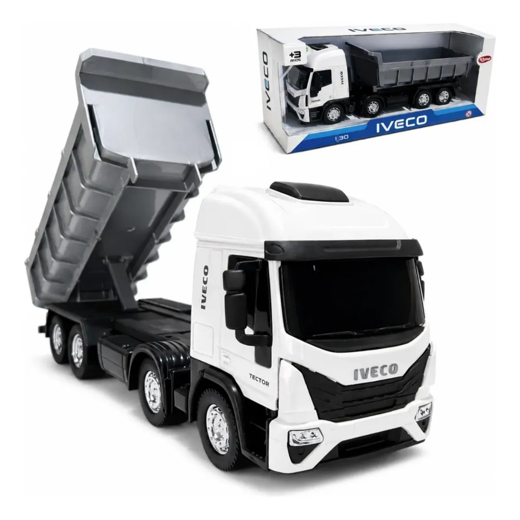 Brinquedo Caminhão Basculante Iveco Tector Teto Alto Bi-Truck 6x4 - Usual Brinquedos