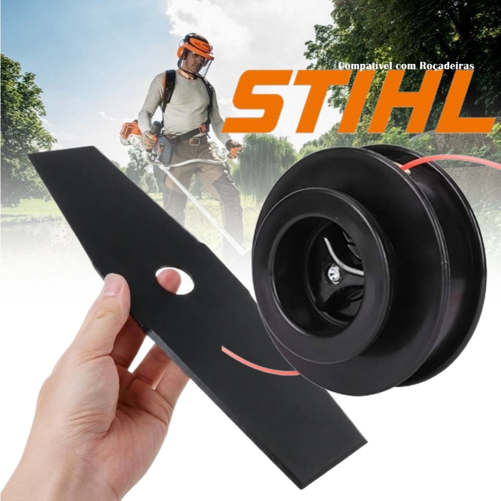 Kit Lâmina Facão + Carretel Fio De Nylon Para Roçadeiras Stihl Fs160 Fs220 Fs290 Fs300 Fs350