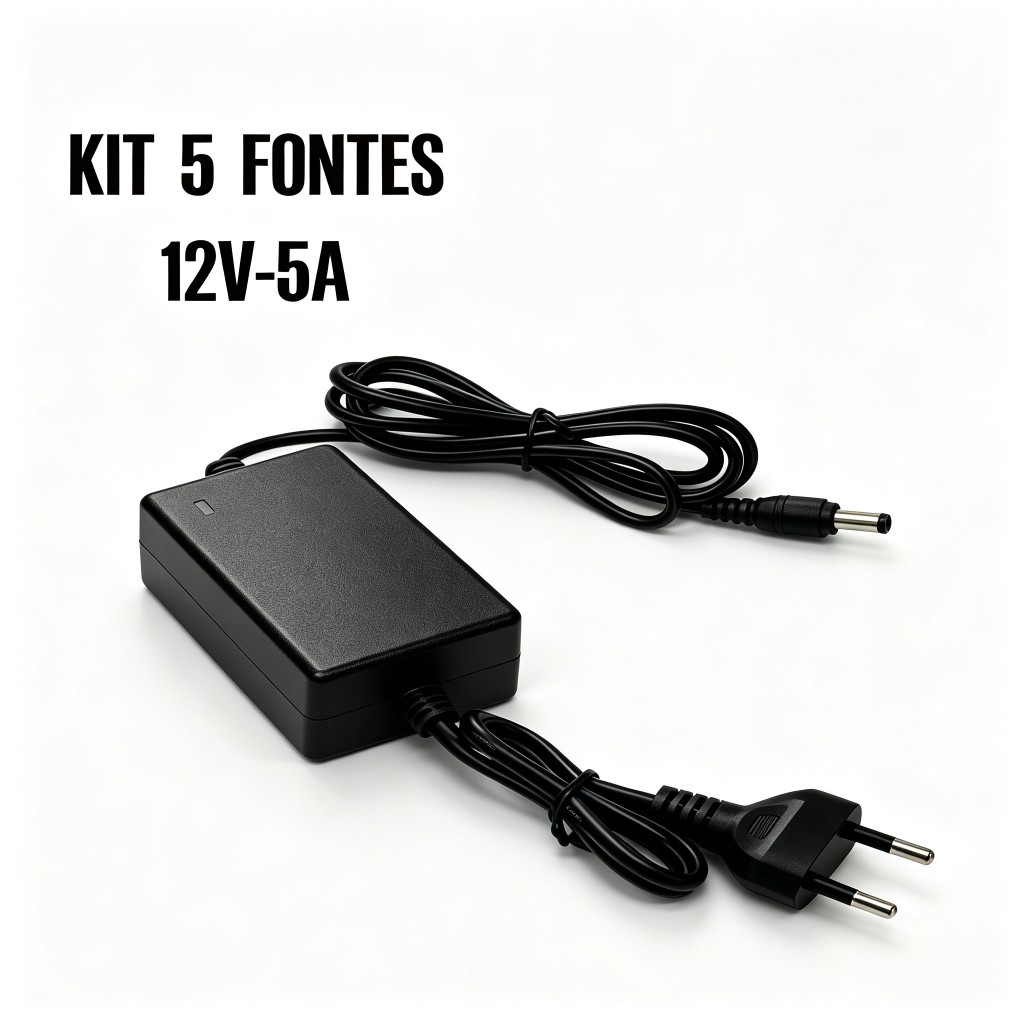 KIT 5 Fonte Eletrônica 12v 5a Bivolt Estabilizadora Preta 5 Amperes Plug P4 Pronta Entrega Fita Led CFTV