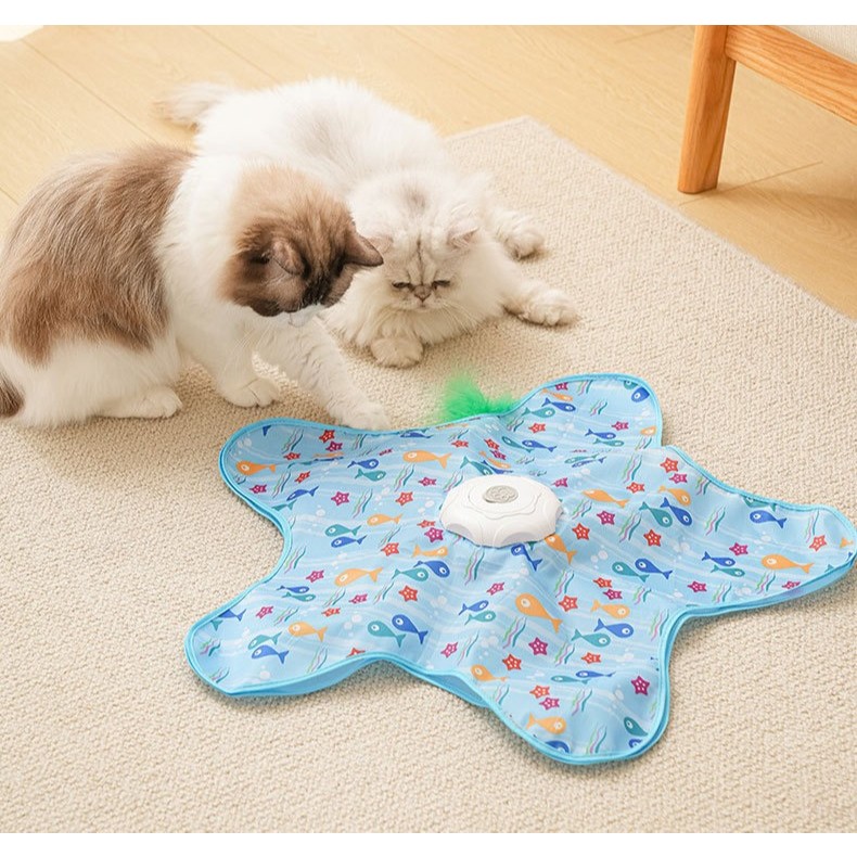 Brinquedo Interativo 360° Formato Estrela para Gatos com Varinha Automática Tenda de Caça e Diversão