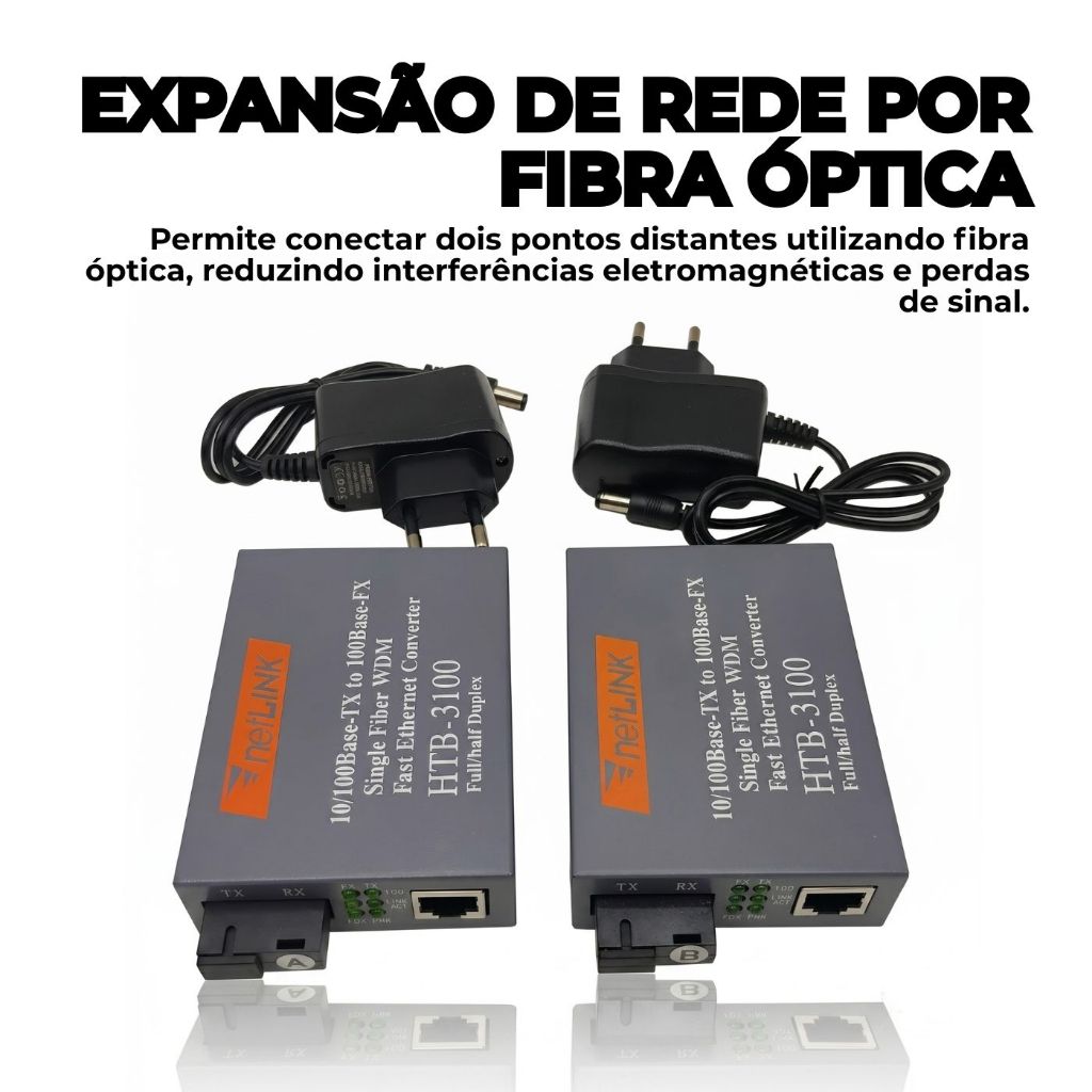 Conversores de Mídia Fibra Óptica - Gigabit 10/100/1000Mbps Netlink, internet — imagem 2 de 2