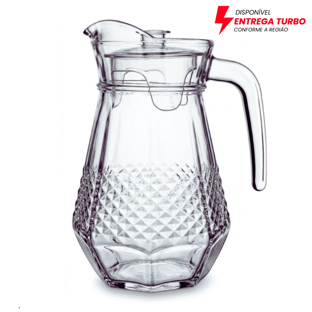 Jarra de Vidro com Tampa Acrilica Transparente 1,3L