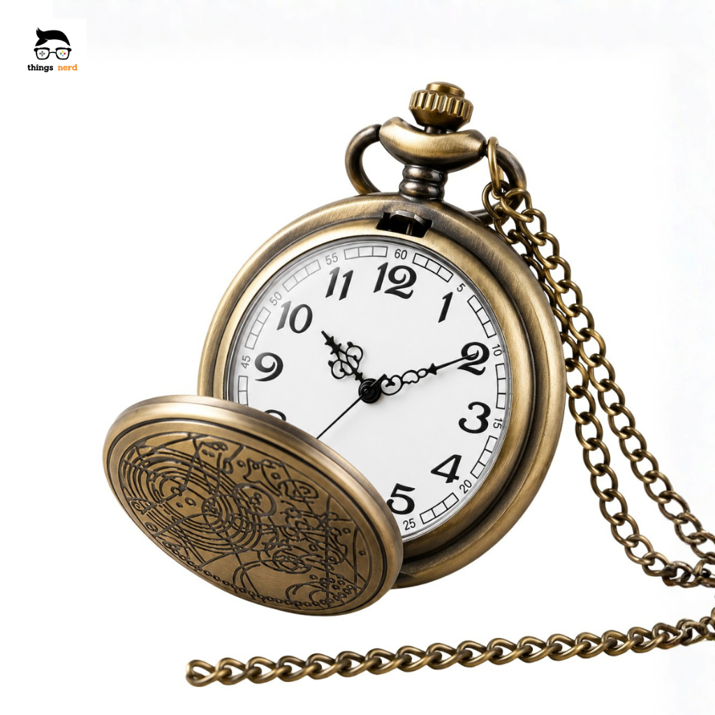 Relógio De Bolso Inspirado Doctor Who Retro Bronze Analógico com Corrente Vintage Colecionador