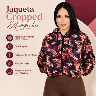 Jaqueta Cropped Corta Vento Feminina Estampada Leve Com Capuz