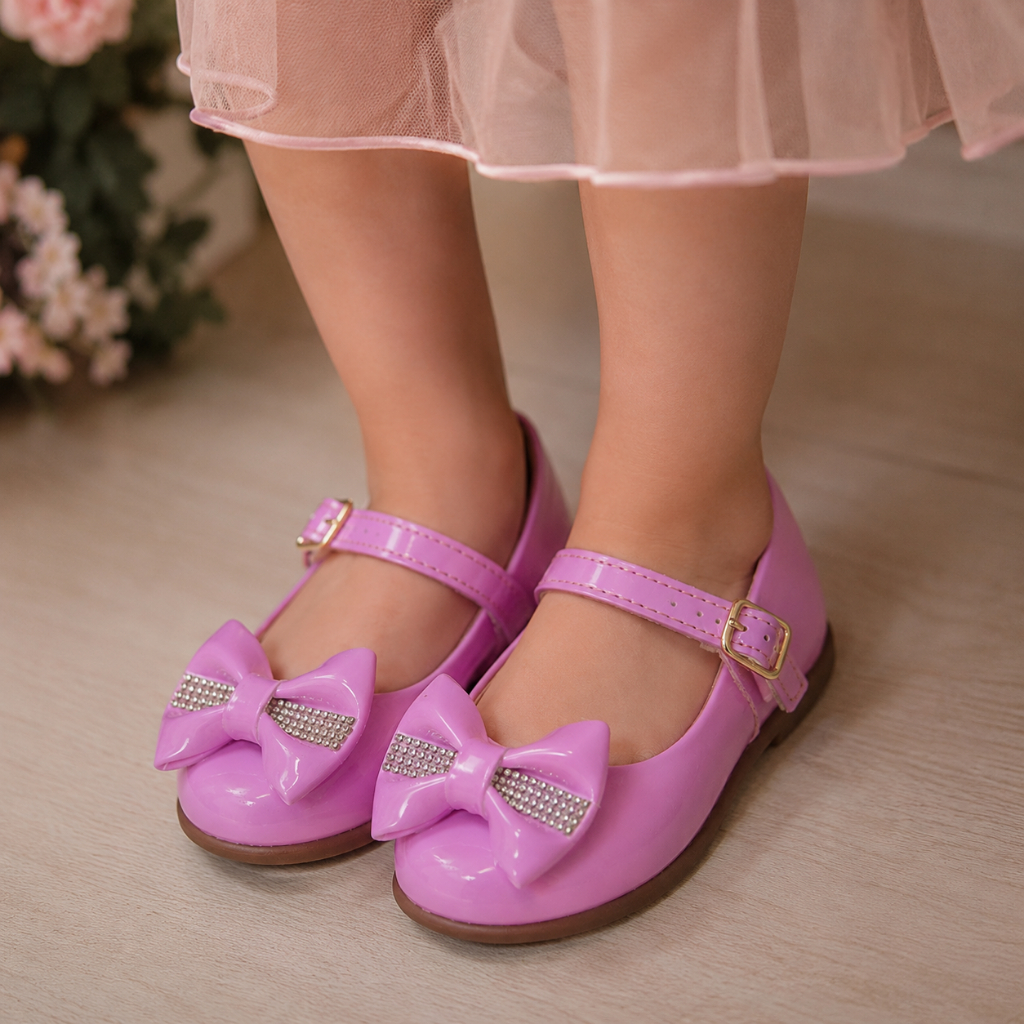 Sapatilha Infantil Menina Verniz com Laço Strass Elegante Confortável