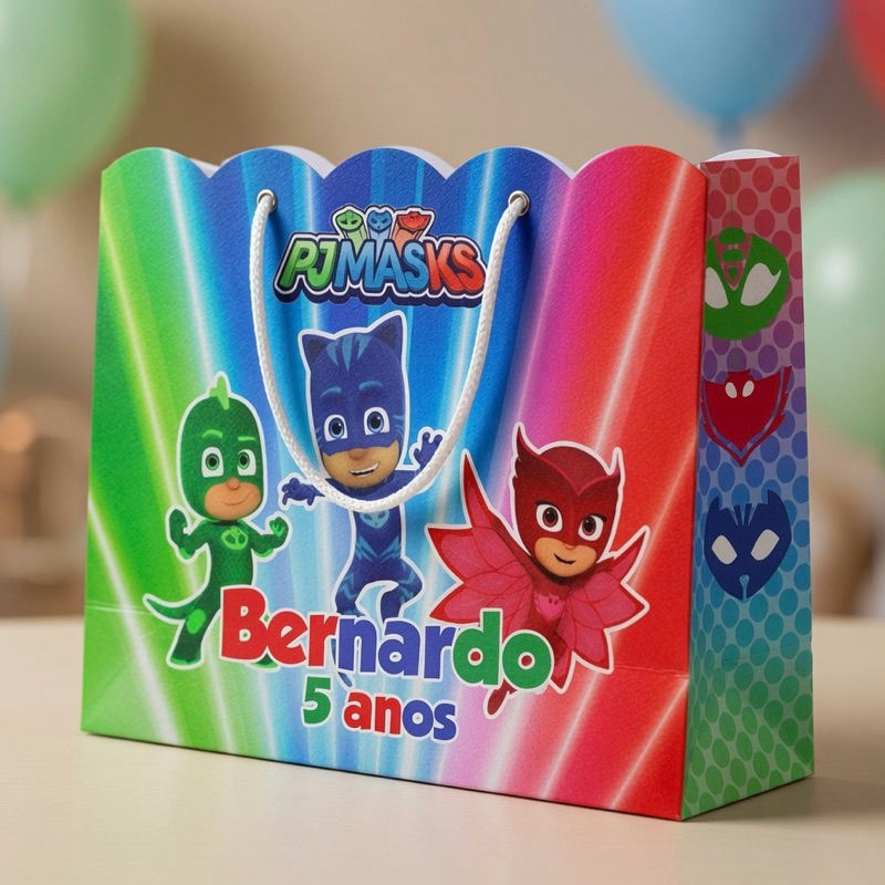 Sacolinha PJ MASKS Personalizada / Bolsinha Lembrancinha Aniversário / PEGUE E MONTE
