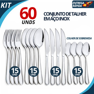 Kit Talheres 24/36/60 Peças Aço Inox Completo Faqueiro Jogo de Mesa Colheres Garfos Facas…