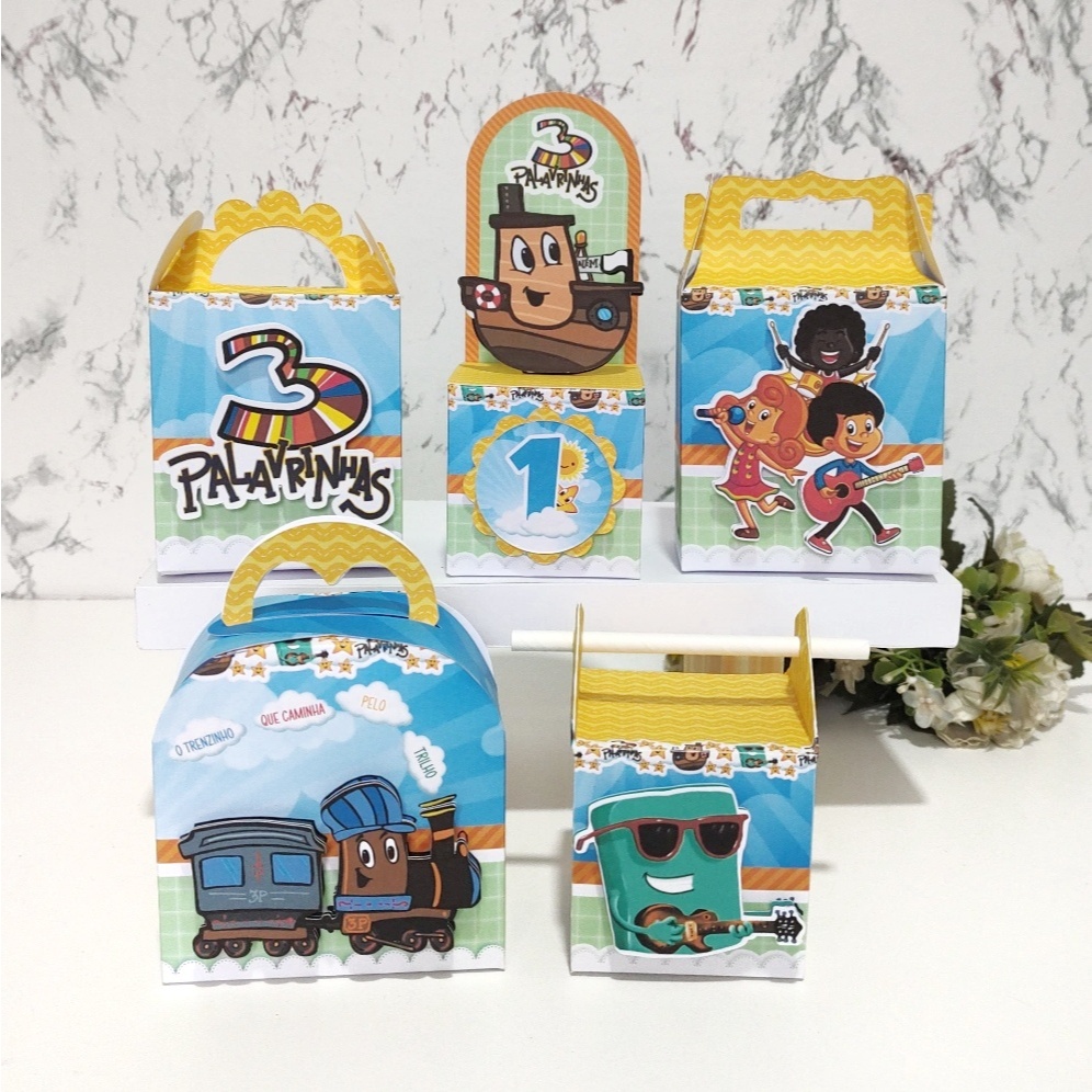 Kit Festa 3 Palavrinhas Pronto Caixinha Personalizada Lembrancinha Personalizada