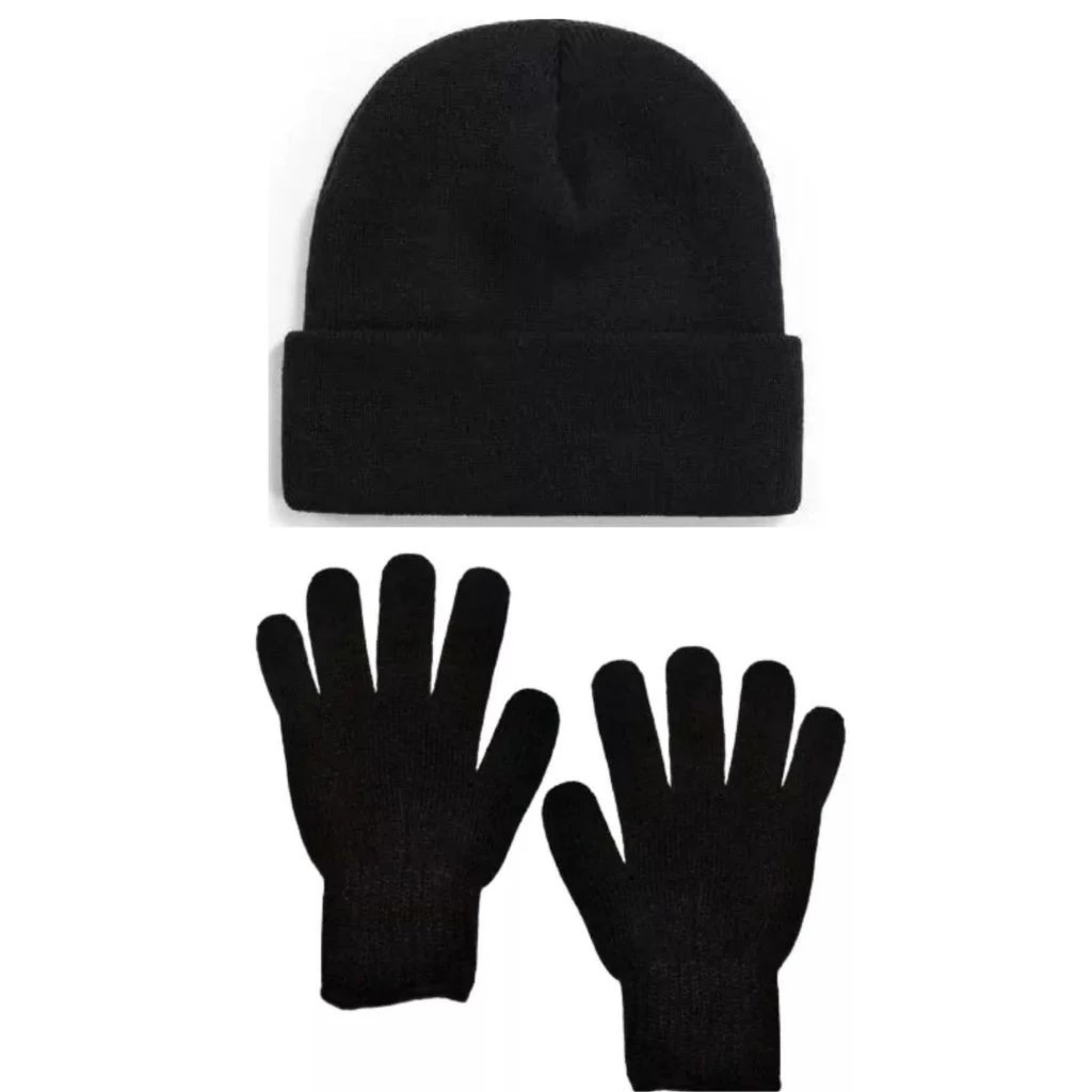 Kit Touca Com Luva De Frio Básica Lã Gorro Liso Preta Toca Adulto Inverno