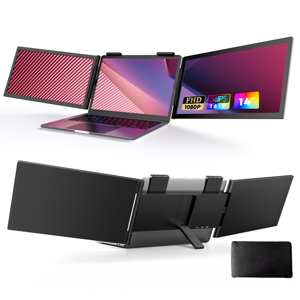 Monitor Portátil 14 Polegadas Extensor de Tela para Notebook 1080P FHD IPS 60Hz USB-C HDMI Tela Dupla Lateral