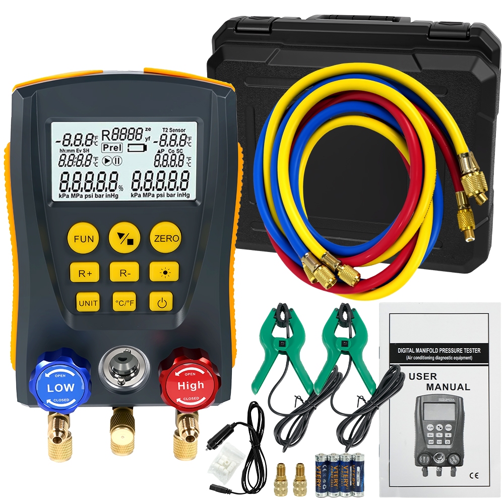 Manifold Digital LM120+ Medidor Pressão Vácuo Temperatura Ar Condicionado Automotivo Compatível 93 Gases Refrigerantes