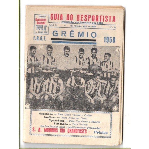Revista Guia do Esporte - Pelotas, RS - Grêmio 1958 - Fundada em Pelotas 1937
