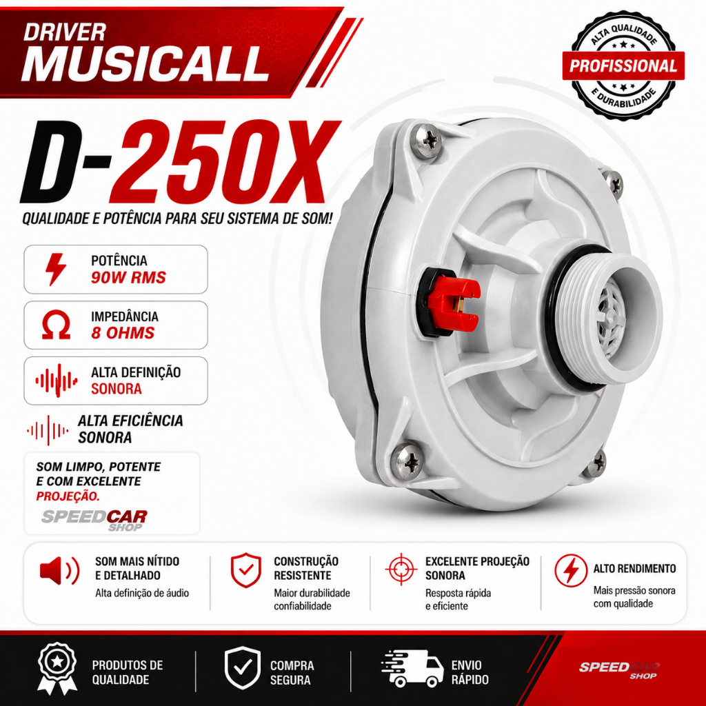 Driver Musicall Para Corneteira D250X 200W Som Automotivo Som Profissional e Caixa Trio