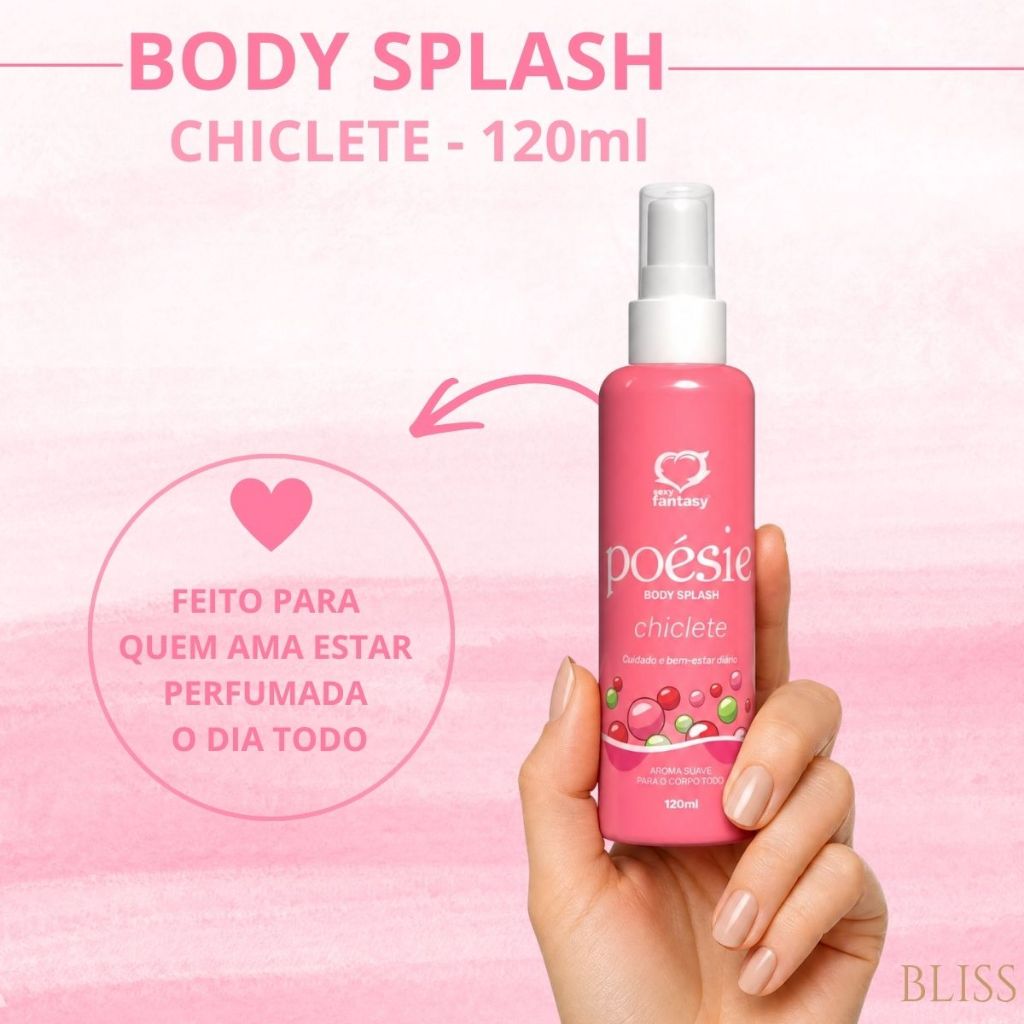 Body Splash Poésie Chiclete 120ml Sexy Fantasy -Perfume Leve Frescor Aroma Doce Refrescante Feminino