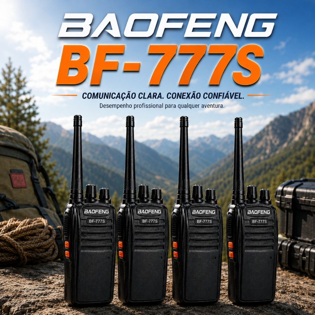 Kit Rádio Comunicador Walk Talk Baofeng BF777s 16 Canais com Alcance 12Km Radinho Segurança Portátil