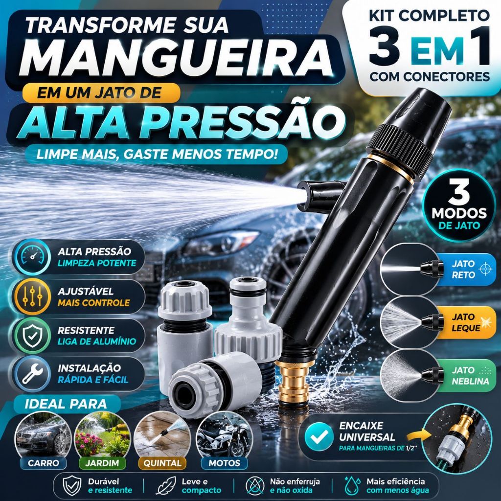 Bico Esguicho De Alta Pressão Para Mangueira Torneira Piscina Jardim Potente para Limpeza - CH