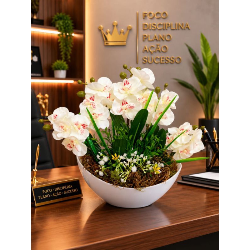🌸 Vaso Barca de Plástico com Orquídea Artificial – Decoração Elegante para Presente 🌸