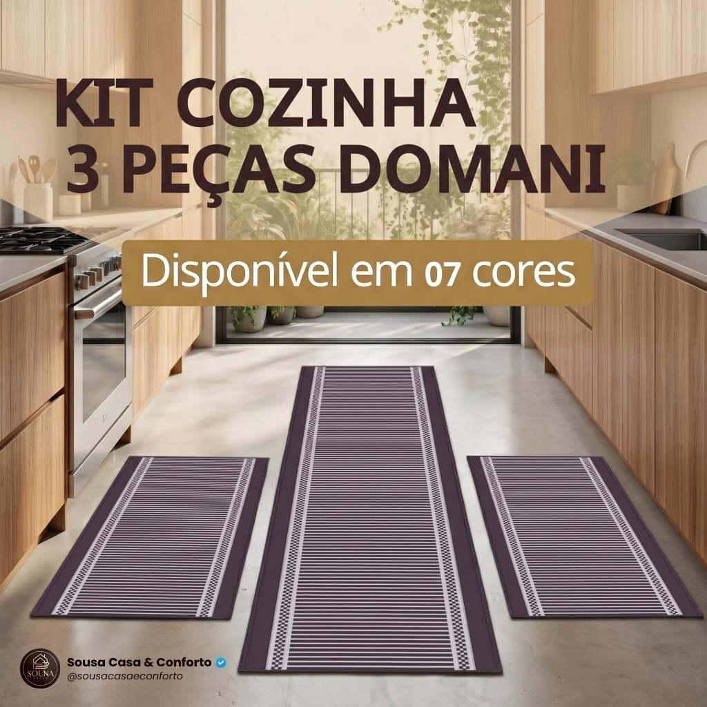 Kit Cozinha 3 Peças Domani Antiderrapante Pia Completo Tapete J. Serrano Várias Cores