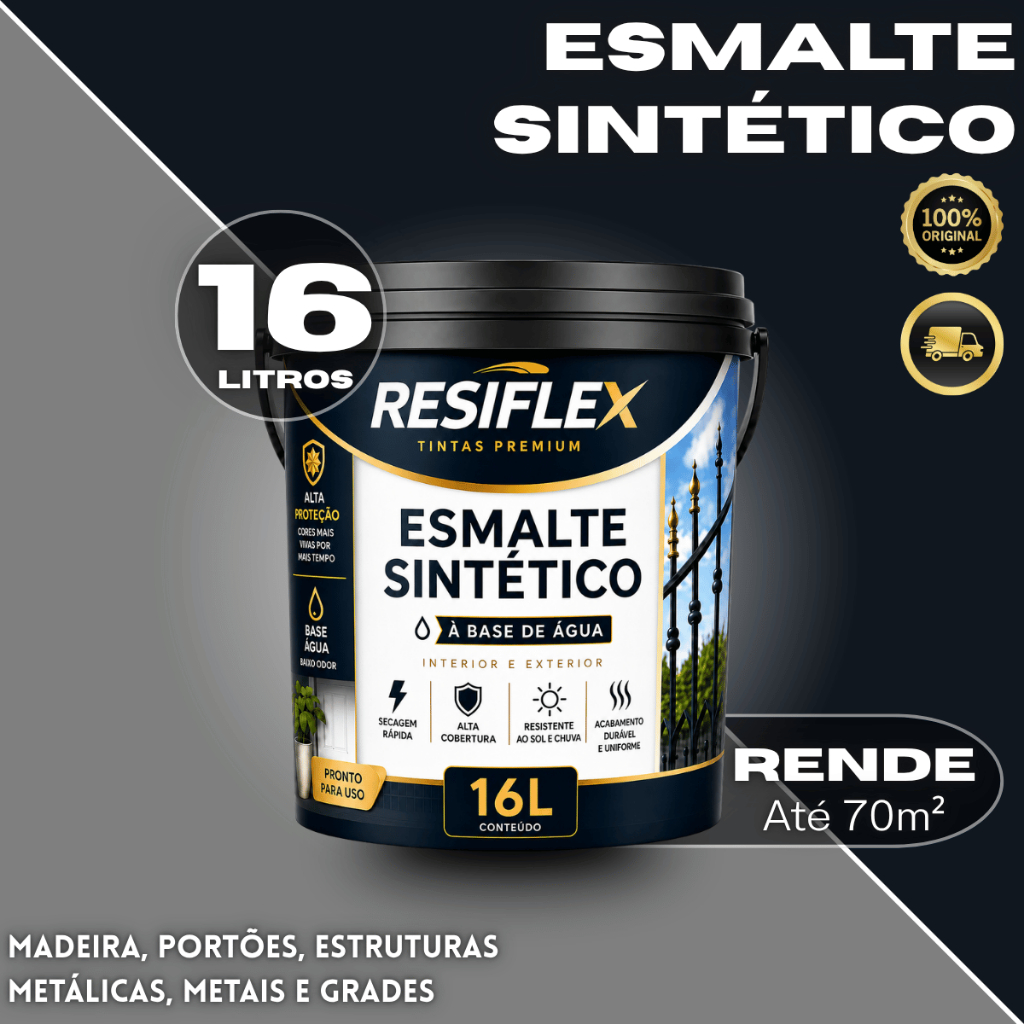 Esmalte Sintético 16L Base Água Resiflex Para Madeira Metal Portão Grade Janela Interno Externo
