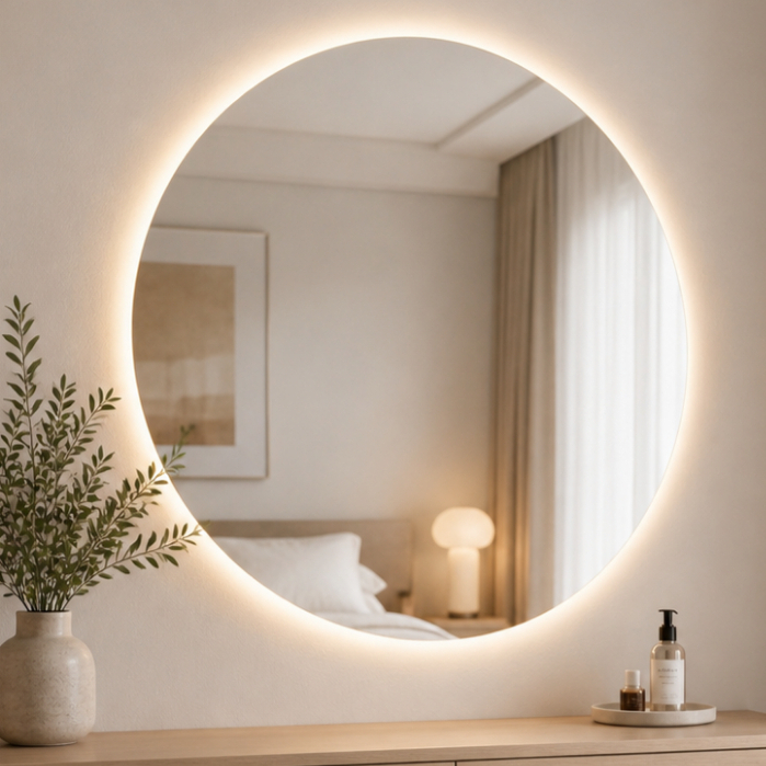 Espelho Redondo 90x90cm Lapidado 3 Cores LED com Botão Touch Banheiro Premium Entrega mais Rapida