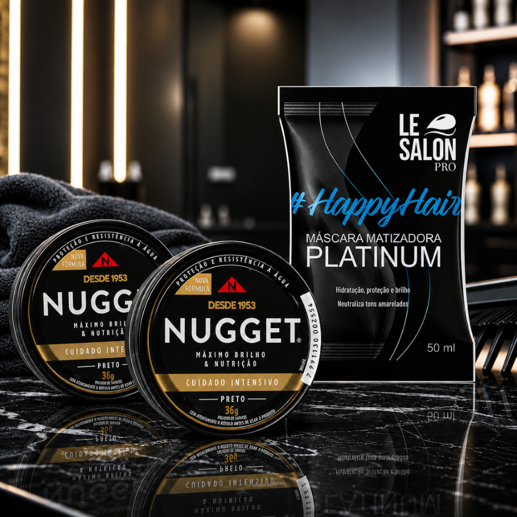 kit 2 Graxas para Sapato em Pasta Preta Nugget Lata 36G + matizador platinum Le Salon